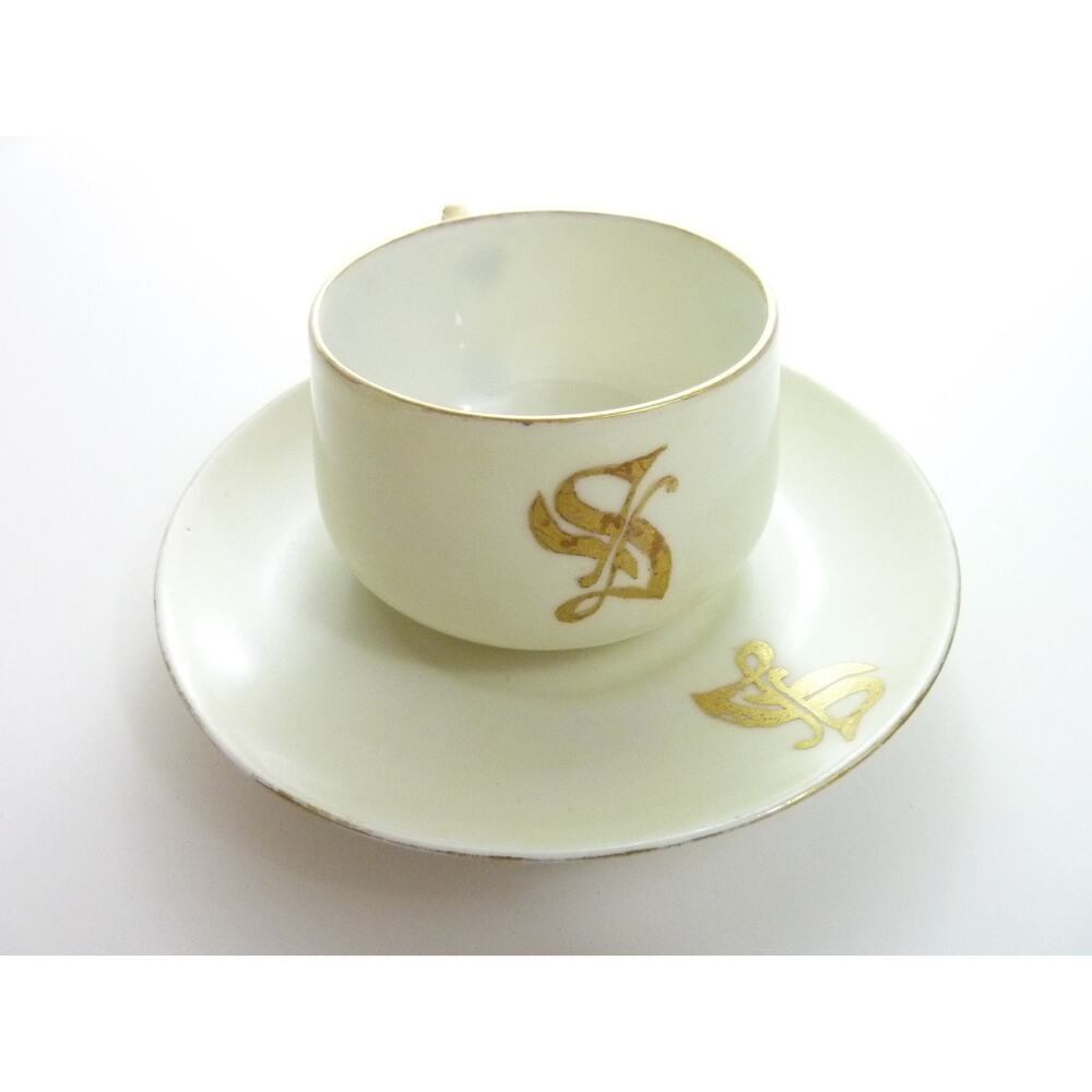 Vintage White Gold Tea Cup and Saucer Initial S Eagle China Austria Coffee Cup